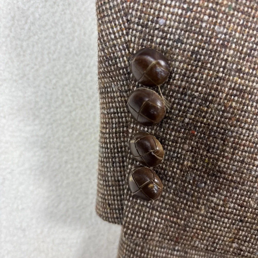 Asher‎ USA Made Sport Coat Mens 42R Brown Textured Tweed Leather Buttons